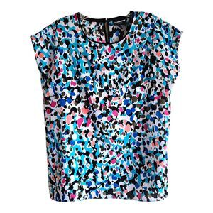 LIZ CLAIBORNE Women's PM M Petite Top Multicolor Splatter Faux Wrap Bust 40"